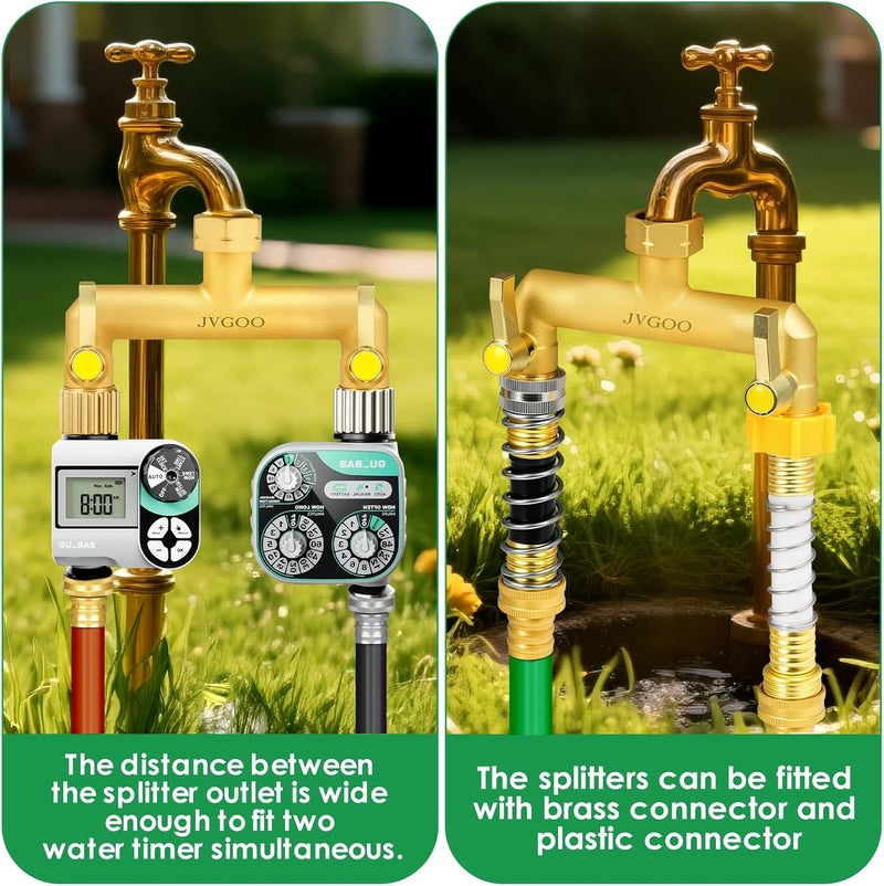 Jvgoo Garden Hose Splitter, Brass 2 Way Hose Splitter, 3/4" Water Hose Splitter 2 Way Heavy Duty with Metal Shutoff Valve and Extension Handle, Outdoor Faucet Splitter Water Spigot Splitter Manifold - Image 4